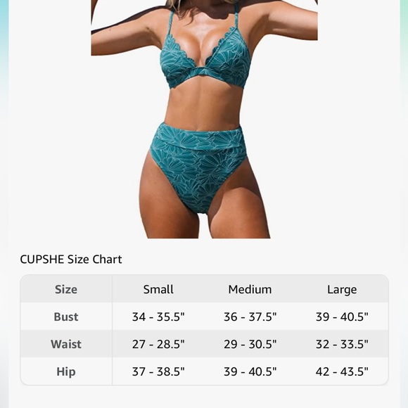 CUPSHE Bikini High Waisted Scalloped V Neck Two Pieces Swimsuit - Picture 3 of 6